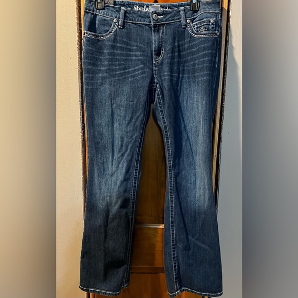 Harley Davidson Denim Blue Jeans Rhinestone Pockets - Picture 2 of 6